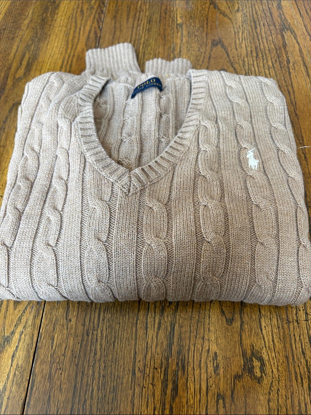 Ralph Lauren Beige Cable-Knit V-Neck Sweater